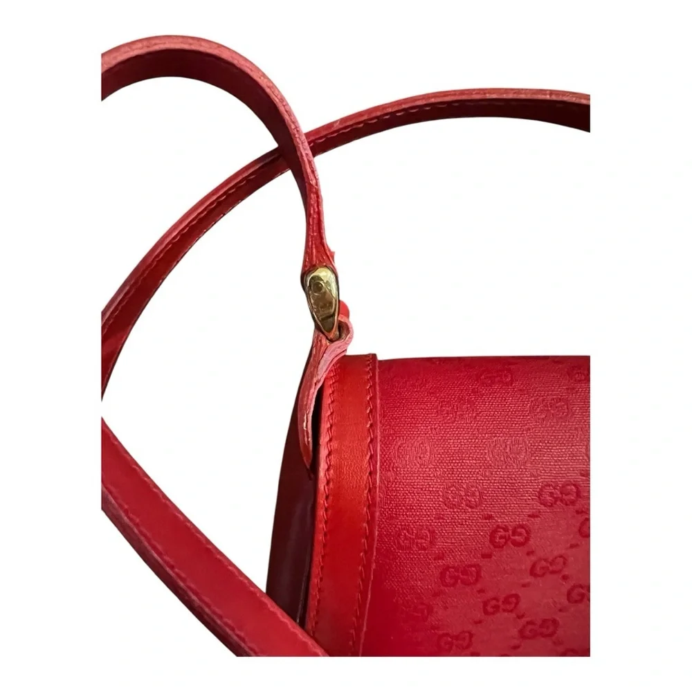 Vintage Gucci Red Leather Micro GG Shoulder Bag - Picture 4 of 11